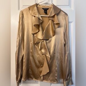 Doncaster Collection Gold 93% Silk Ruffle Blouse NWT Size 10 Career Luxury